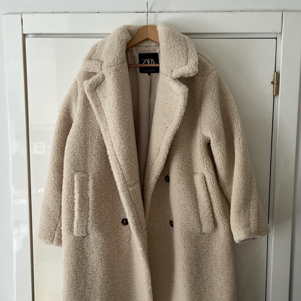 Zara Faux Fur Fleece Coat Size S - Picture 8 of 12